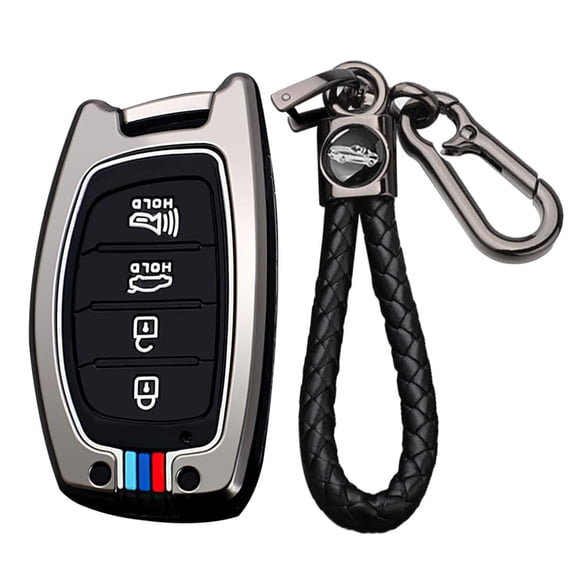 Durable 4-Button Key Fob Cover Compatible with Hyundai Elantra Tucson Sonata Elantra GT Ioniq Key Case Protector Metal Keychain