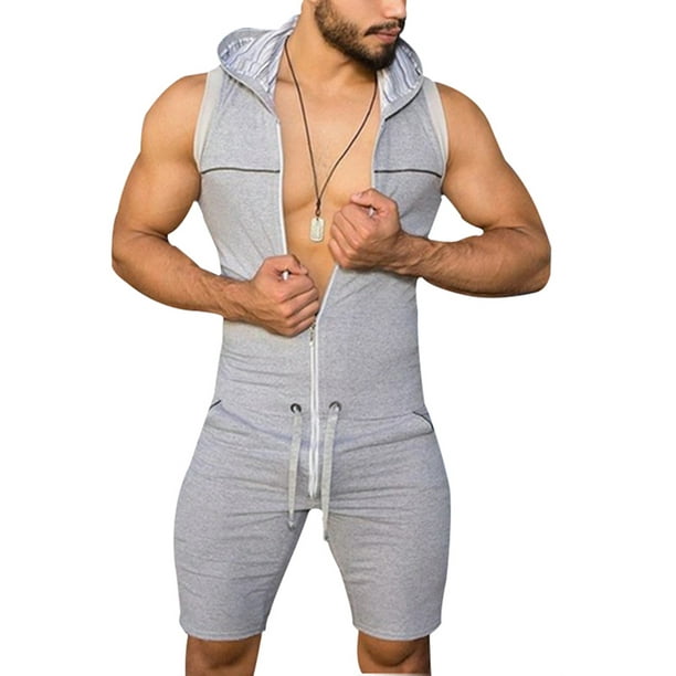 Menagerry Exclusief Ciro UPAIRC Mens Sleeveless Short Romper Zip Up Hooded Jumpsuit Fitness Workout  Sports Overall - Walmart.com