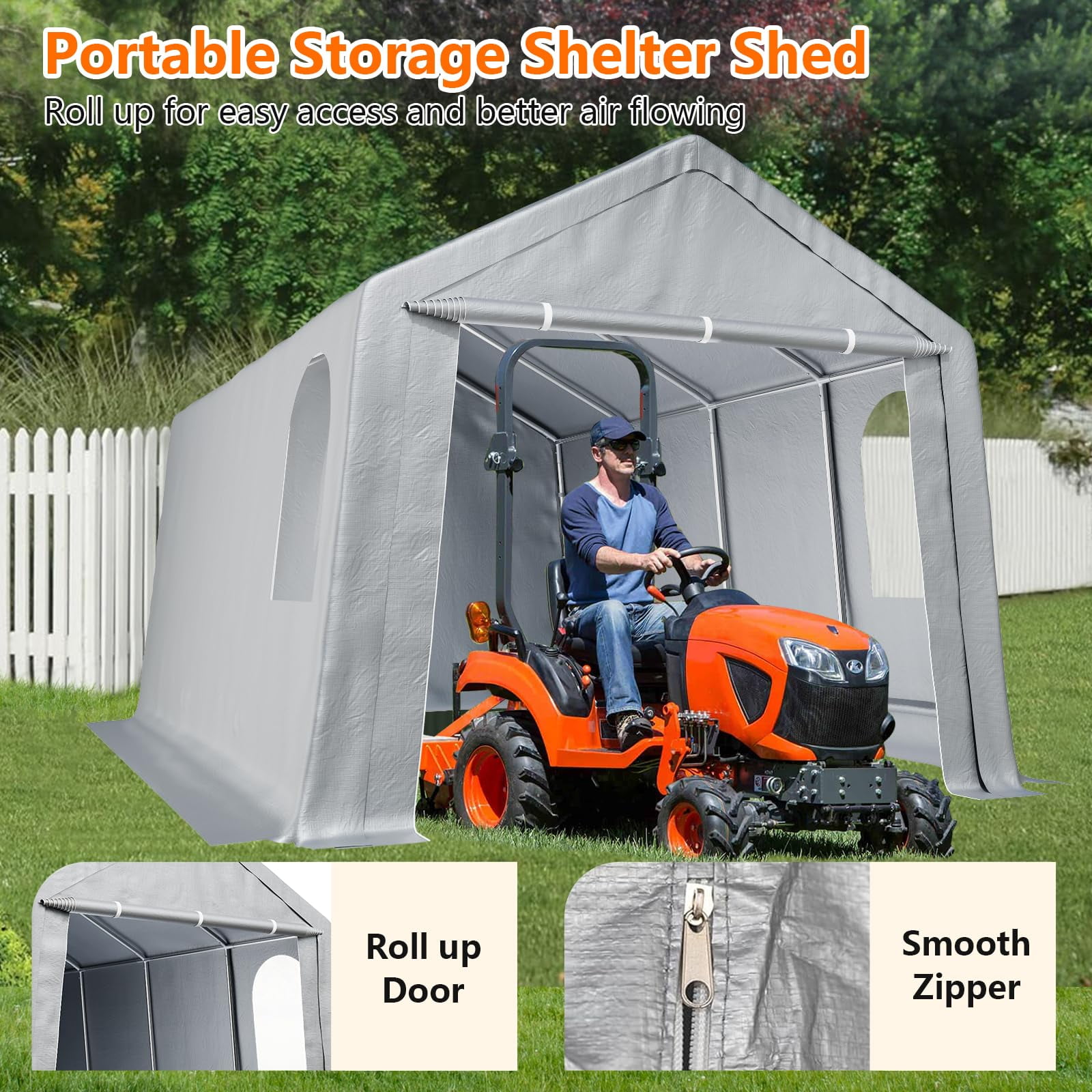 Luku Heavy-Duty Carport Canopy with Removable Side Walls and Door, Waterproof Portable Garage， Carport Shelter Reinforced Structure for Bicycles, Motorcycles and Gardening Tools