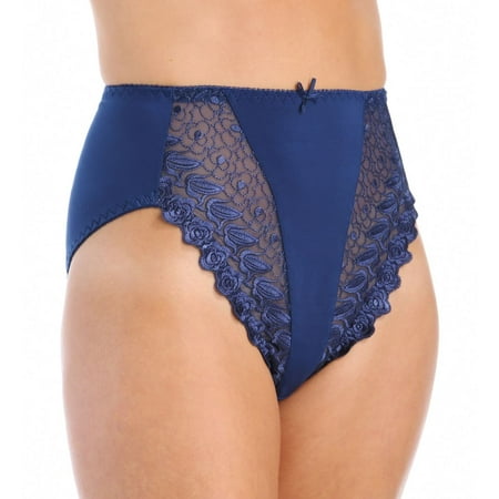 Satin Hip Brief - Women's Valmont 2320 Embroidered Lace and Satin Hi-Cut Brief Panties
