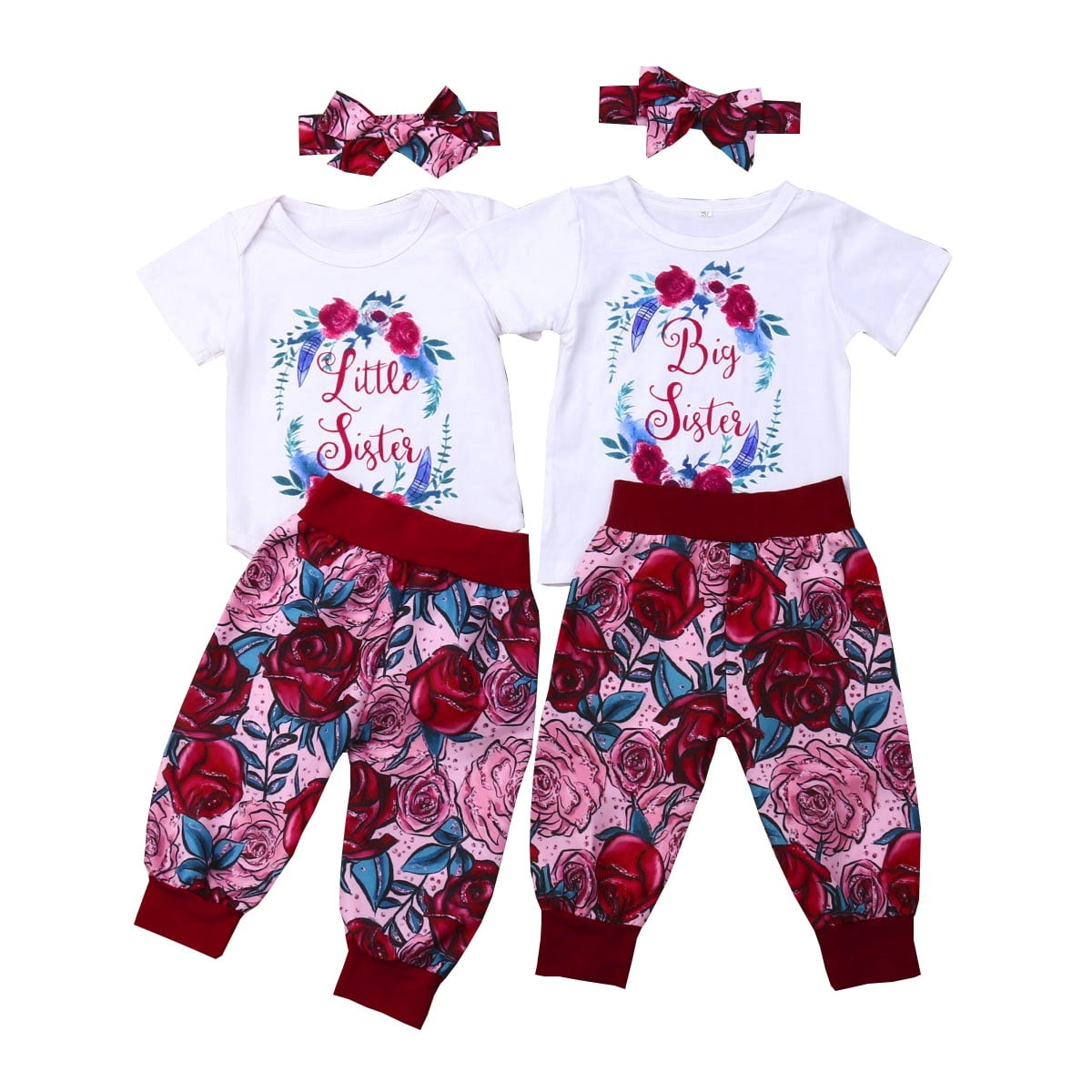 3PCS Big Little Sister Matching Clothes Baby Kids Girl Tshirt/Romper