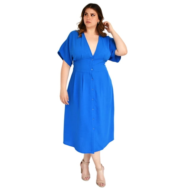 Vestido manga corta Roman Fashion 0222 Azul rey Talla 42 Curvy Plus Size