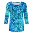 thumbnail image 5 of YUGYXL Deals Lounge 3/4 Sleeve Shirts for Women 2025 Fashion Flower Print Blouses Crew Neck Lightweight Cozy Tshirts Ladies Tunics Fit Tops Vacation Clothes, 5 of 5