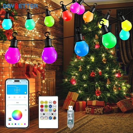 DAYBETTER Outdoor String Lights, 25ft G40 Fairy Lights with Remote, with 25 Waterproof Color Changing LED Twinkle Bulbs for Patio Party Decorations
