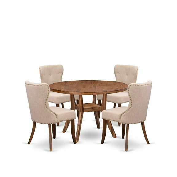 Luxe by East West Furniture 5 Piece Dining Set Consists Of 48" Round Kitchen Table In Light Tan Color
