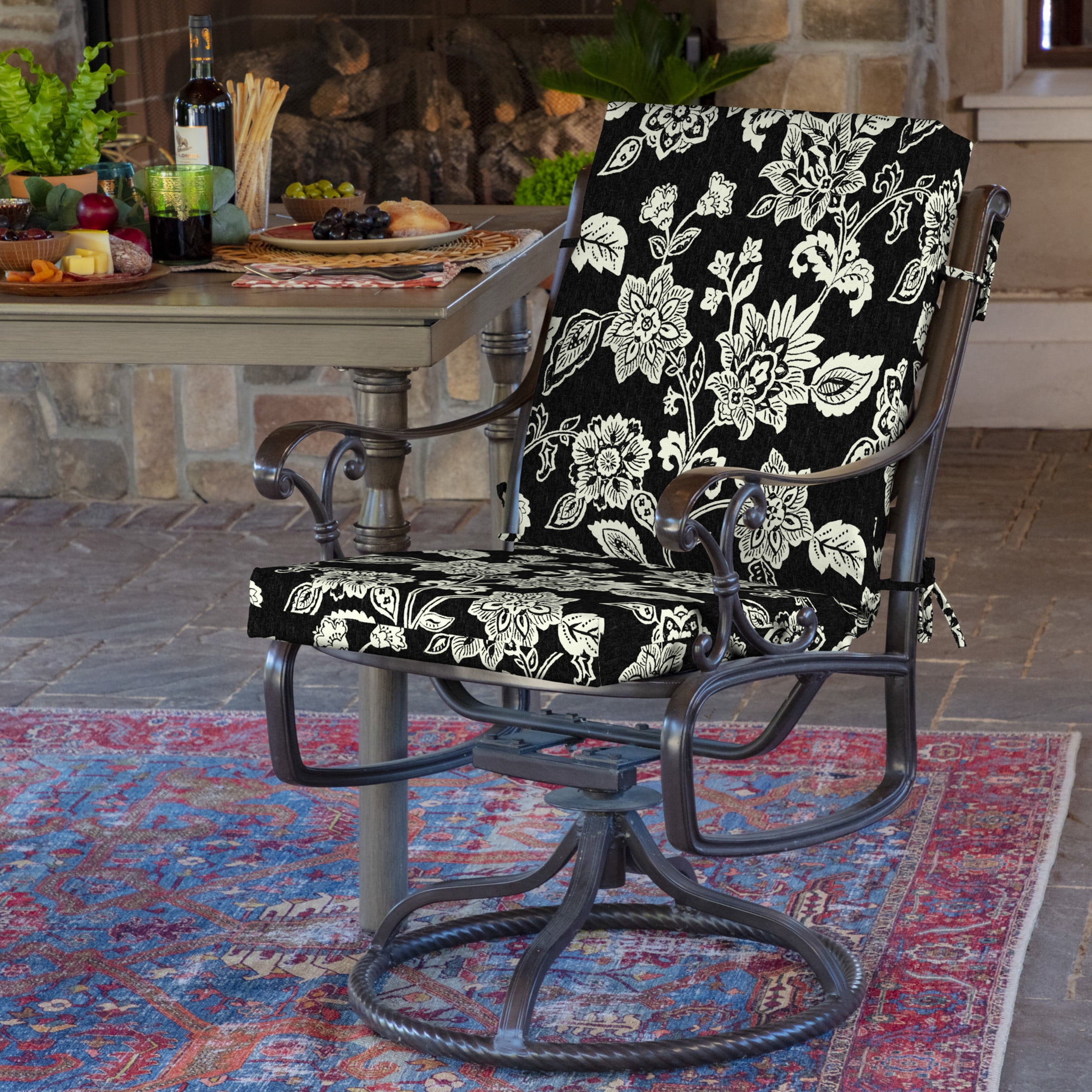 ARDEN 4-Pack Outdoor Patio Dining Chair Cushion, 20x44, Rain-Proof Seat Pad, Fade-Resistant Outdoor Cushion Ashland Black Jacobean