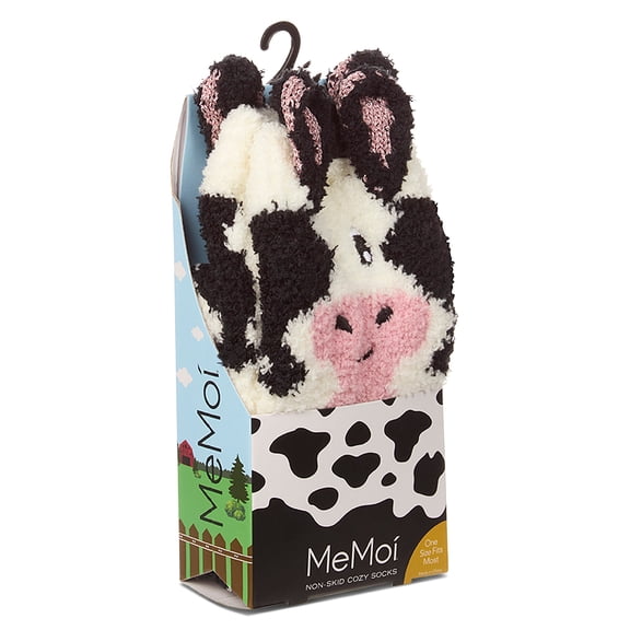 MeMoi Women's Plush Cow-Themed Embellished Crew-Length Lounge Sock - Womens - Female, One Size, Black-White