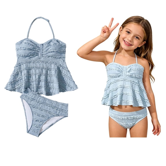 Two Piece Swimsuit for Kids Girls Adjustable Straps Girls Bikini Sets with Chest Pad Bathing Suits for Girls 9-10 Years
