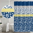 thumbnail image 4 of Shower Curtain Bathroom Set Country Leaves Dark Blue Waterproof Fabric Shower Curtains with Grommets&Hooks, Stitching Stripes Privacy Bath Curtain for Bathtub 72x72in, 4 of 9