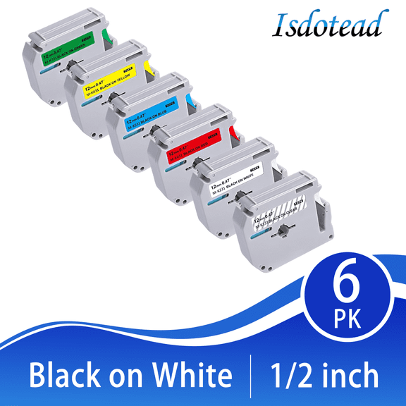 Replacement for P Touch M Tape Work with PT-65 PT-70 PT-70BM PT-M95 PTM95 Replace with Brother P Touch M Tape 12mm 0.47 M-K 131 M-K231s 431s 531s 631s 731s for Brother PT-45 PT-80 PT-90-6Pk