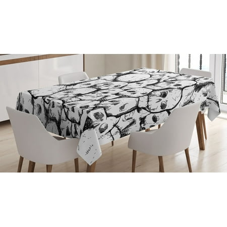 

Skull Decorations Tablecloth Conjoined Head Motifs Spooky War Death Fossils Motley Dark Sketchy Home Rectangular Table Cover for Dining Room Kitchen 60 X 90 Inches White Black by Ambesonne