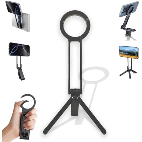 MA38 Magnetic Phone Tripod for iPhone, MA38 Portable Phone Holder Mini Tripod, 360 Rotation, Strong Magnet Quick Mount, Stand with for Vlogging Unlock Creative Freedom (Black)