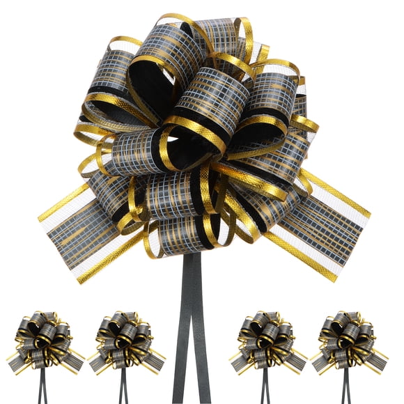 10pcs Large Pull Bow 6 Inch Flower Bows for Wedding Baskets, Black