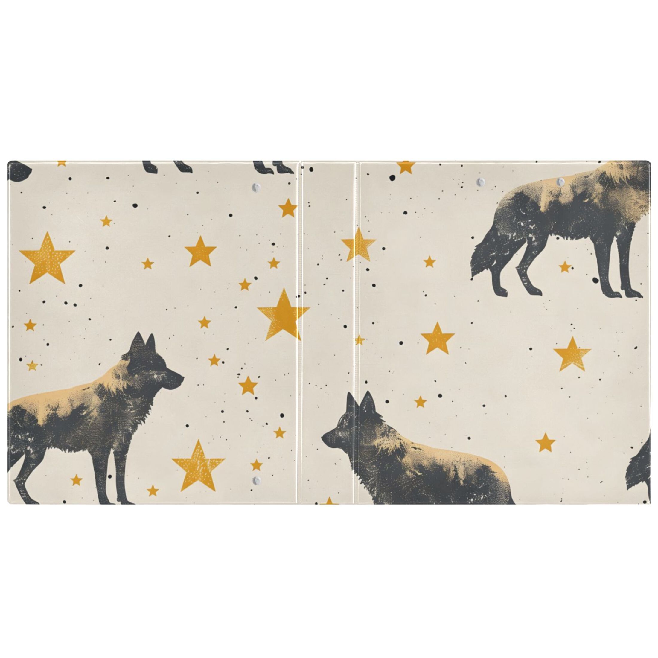 Wolf Stars 3 Ring Binders 1.5 inch Hardcover File Folders with Interior Pockets A4 Size Organizer for School Office Hospital
