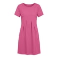 thumbnail image 4 of Noric Women's Summer Casual Short Sleeve Dress Solid Color Crew Neck Pleated Beach Vacation T-Shirt Dresses, 4 of 7