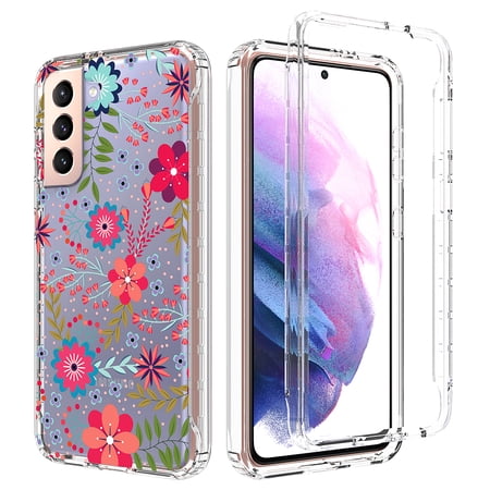 For Samsung S21 Plus Case, Mantto 360-Degree edge Protection Flower Patterned Case & TPU Rubber Silicone With Screen Protector Film Shockproof edges For Samsung Galaxy S21 Plus, Flower