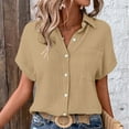 thumbnail image 2 of Casual Double Layer Wrinkled Cardigan for Ladies - Short Sleeve, Solid Color | Yubnlvae | Ladies' Casual Double Layer Wrinkled Short Sleeved Solid Color (Khaki | XL), 2 of 8