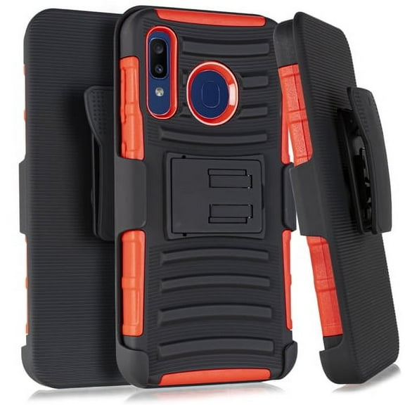 Samsung Galaxy A30 Phone Case, Dual Layers [Combo Holster] And Built-In Kickstand Bundled with Hybird Shockproof-Red
