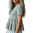thumbnail image 4 of Uootdi Tiered Ruffle Tops for Women Short Sleeve Round Neck Tees Summer Style Soft Breathable Relaxed Fit Blouses Gift, 4 of 6