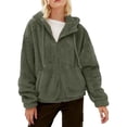 thumbnail image 2 of Smupbvky Womens Fleece Hoodie Full Zip Fuzzy Sherpa Jacket Long Sleeve Oversized Warm Coat with Pockets (XL, Army Green), 2 of 9