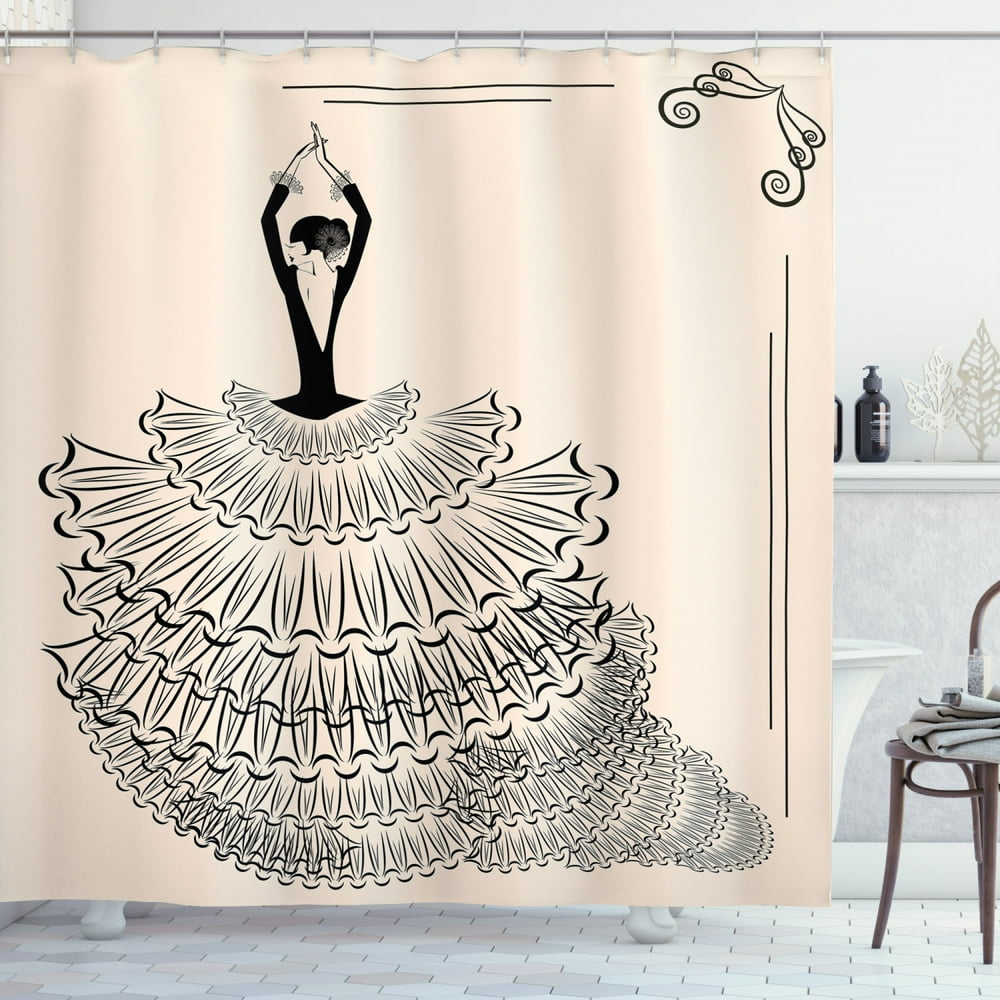 Spanish Shower Curtain, Back View of A Flamenco Performer Woman in