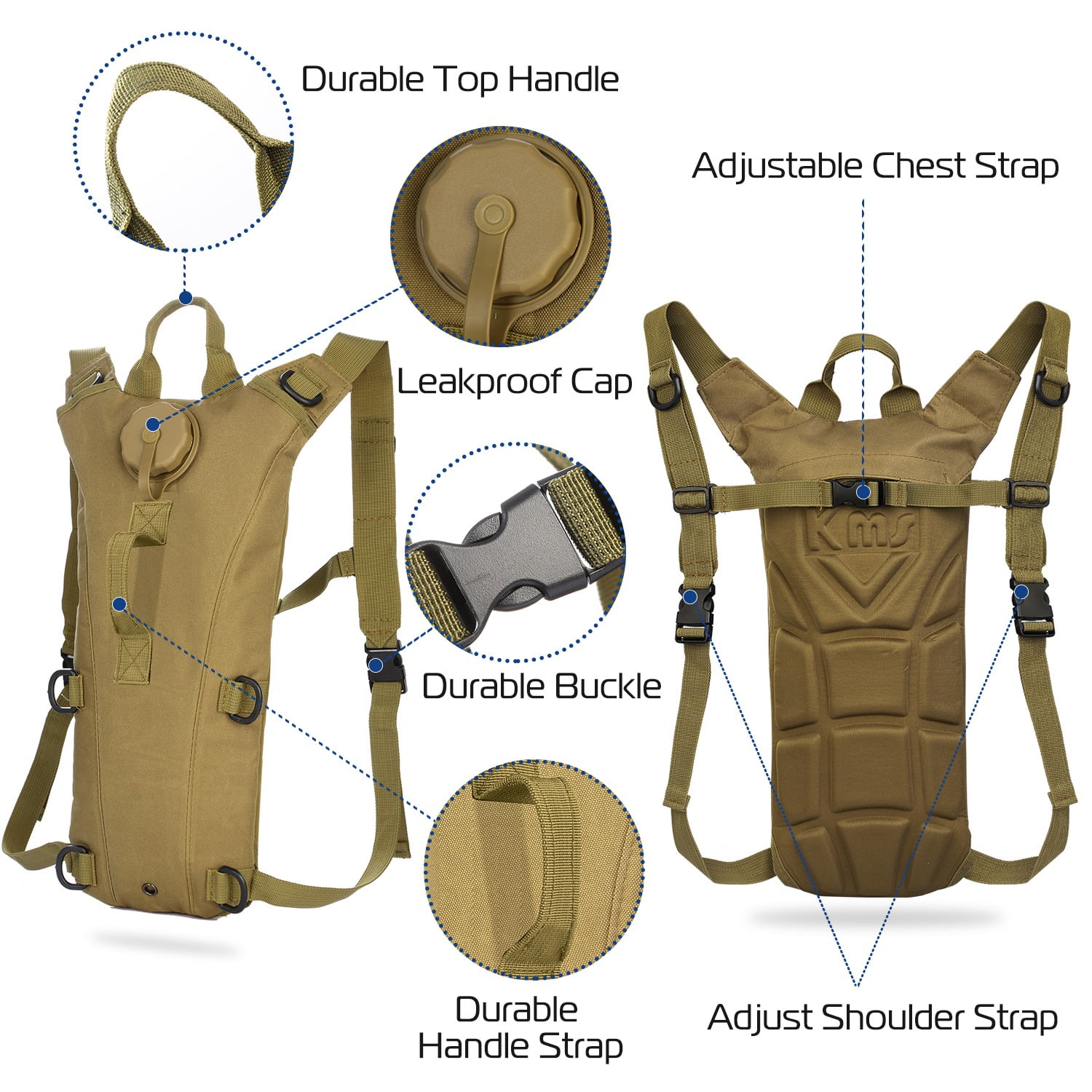 iMountek 3L Water Bladder Bag Sport Hiking Camping Hydration Backpack  Outdoor, Brown 