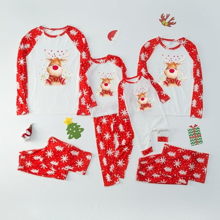 

Christmas decorations Stocking stuffers Red Parent-Child Warm Christmas Suit Printed Home Clothes Pajamas Long-Sleeved Trousers Two-Piece Children S Models