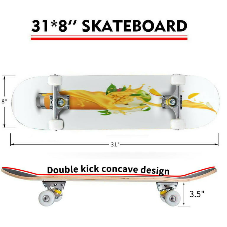 Magnetisch heerser informeel mango fruit cocktail splash swirl in the realistic glass 3d Outdoor  Skateboard Longboards 31"x8" Pro Complete Skate Board Cruiser - Walmart.com