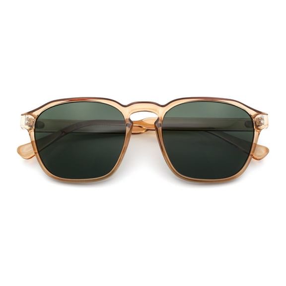 Mens Hipster Keyhole Rectangle Horn Rim Plastic Nostalgic Sunglasses Peach - Green