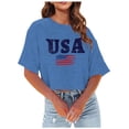 thumbnail image 1 of TSADFHJI Hauts Col en V pour Femmes Paillettes T-Shirt Décontracté Imprimé Fête de l'Indépendance Usa Col Rond Manches Courtes G Bleu, 1 of 3