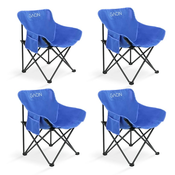 Silla Plegable para Camping Pesca Playa y Exteriores de Lona Impermebale Ligera Silla para Exterior Ergonomica con Estructura de Acero y Funda Transportadora Set de 4 Sillas (Azul)