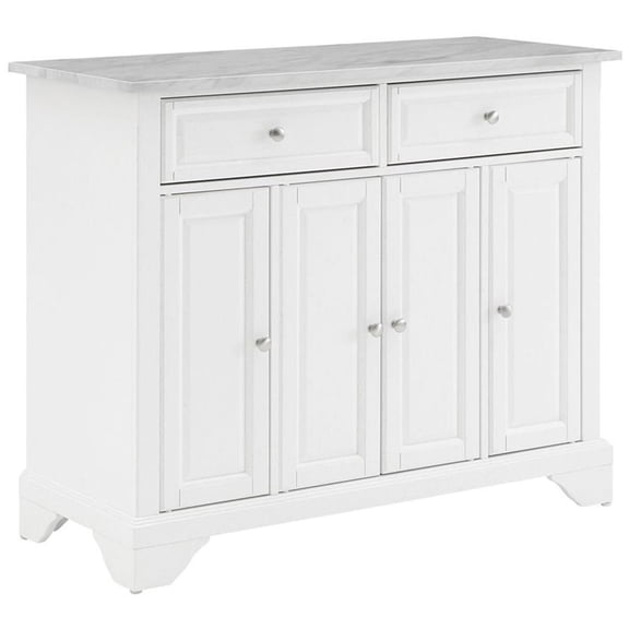 Pemberly Row Wood Top Kitchen Island Cart in Distressed White