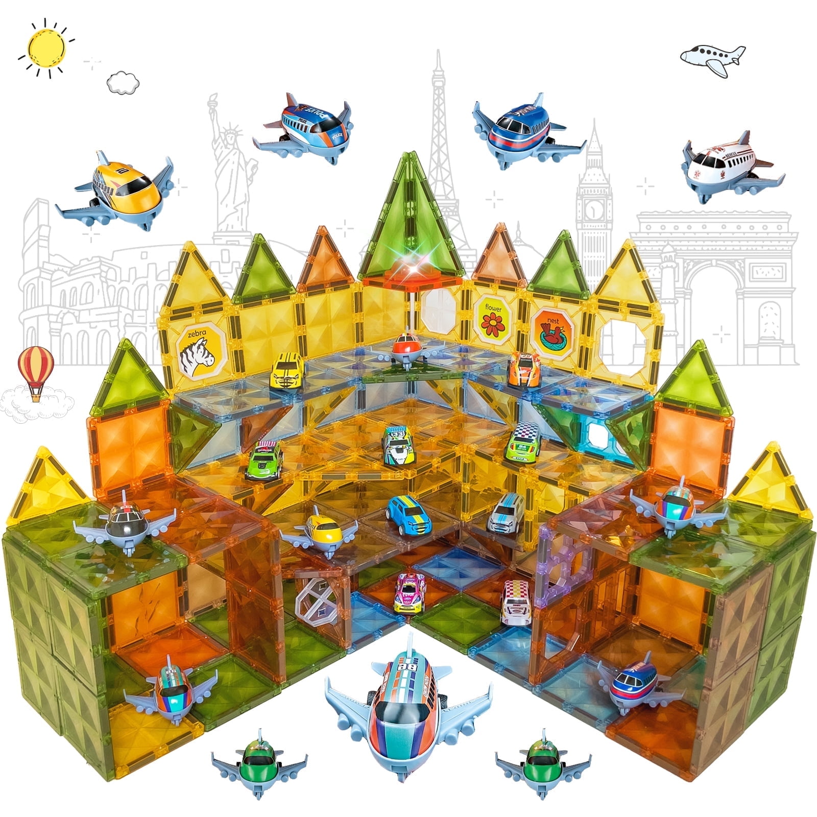 58-Piece Frozen-Themed Magnetic Tiles Building Set – STEM Sparkling Castle Blocks For Kids Ages 3-8