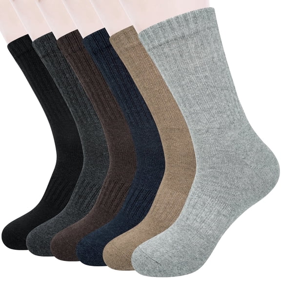 KOITHOT 6 Pairs Wool Socks for Men, Thick Soft Knit Vintage Boot Crew Socks