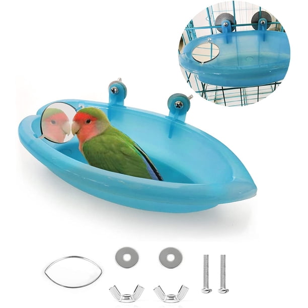 Baño para pájaros, baño para pájaros, ducha, bañera de limpieza, lavabo con espejo colgante para pájaros, mascotas, pájaros pequeños, juguete, accesorios para loros, periquito, cacatúa, bandeja de al JAMW Sencillez