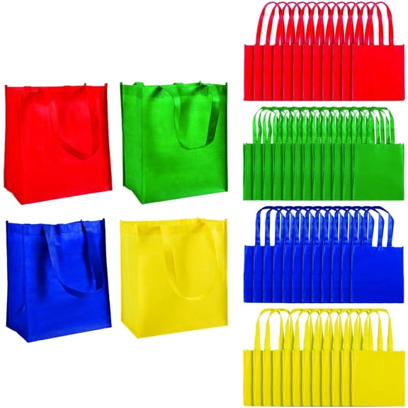Reusable Grocery Bags Bulk 50 Pack - Large Shopping Bags with Handles for Groceries | Foldable Tote Bags in Multiple Colors | Heavy-Duty Plastic Material for Farmers Market & Daily Use