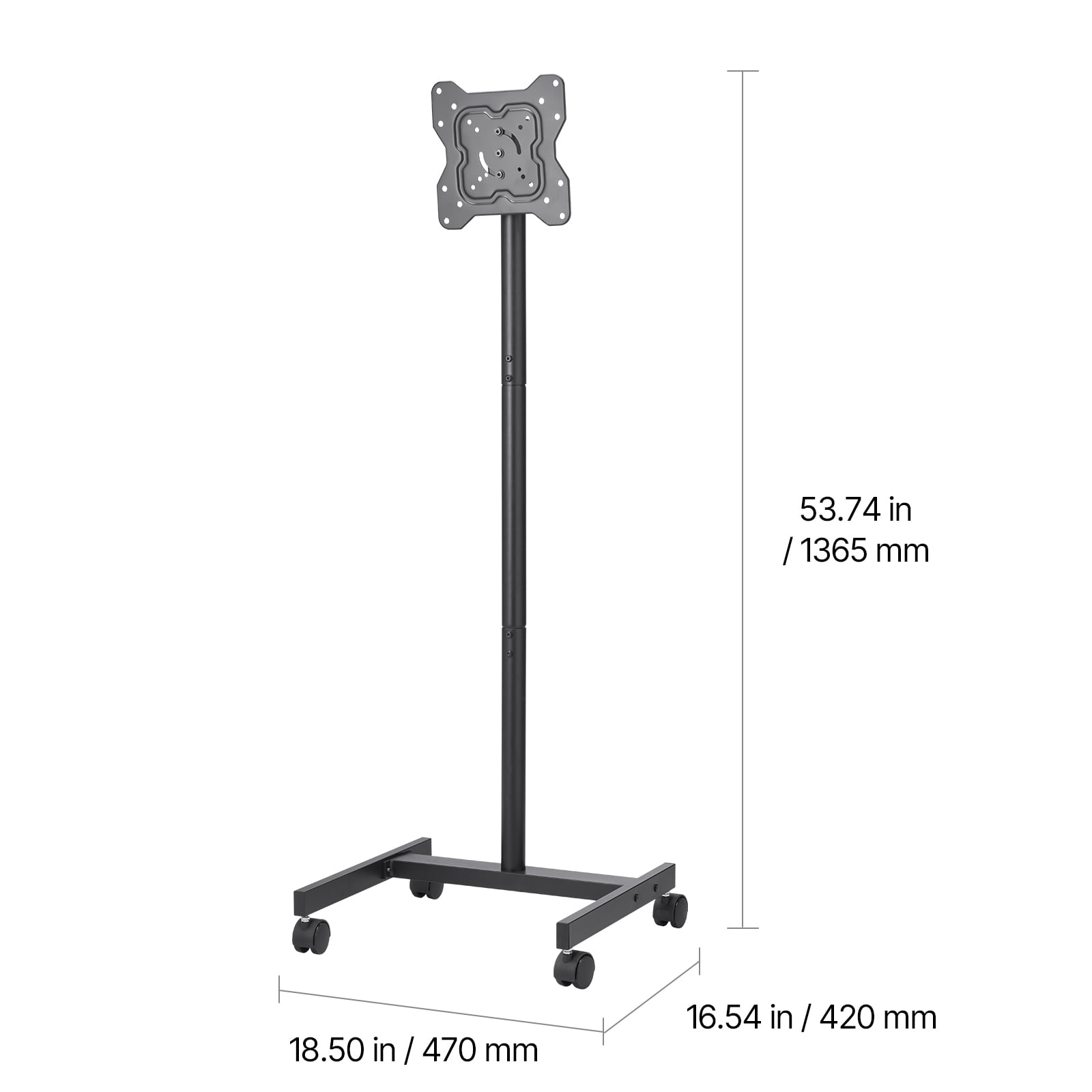 KFFKFF Rolling TV Stand, Mobile Cart for 17-55 Inch Screens, Adjustable Orientation, Portable Stand with Wheels Supports up to 44 lbs for Home, Office, Outdoor Use, Max VESA 200x200mm