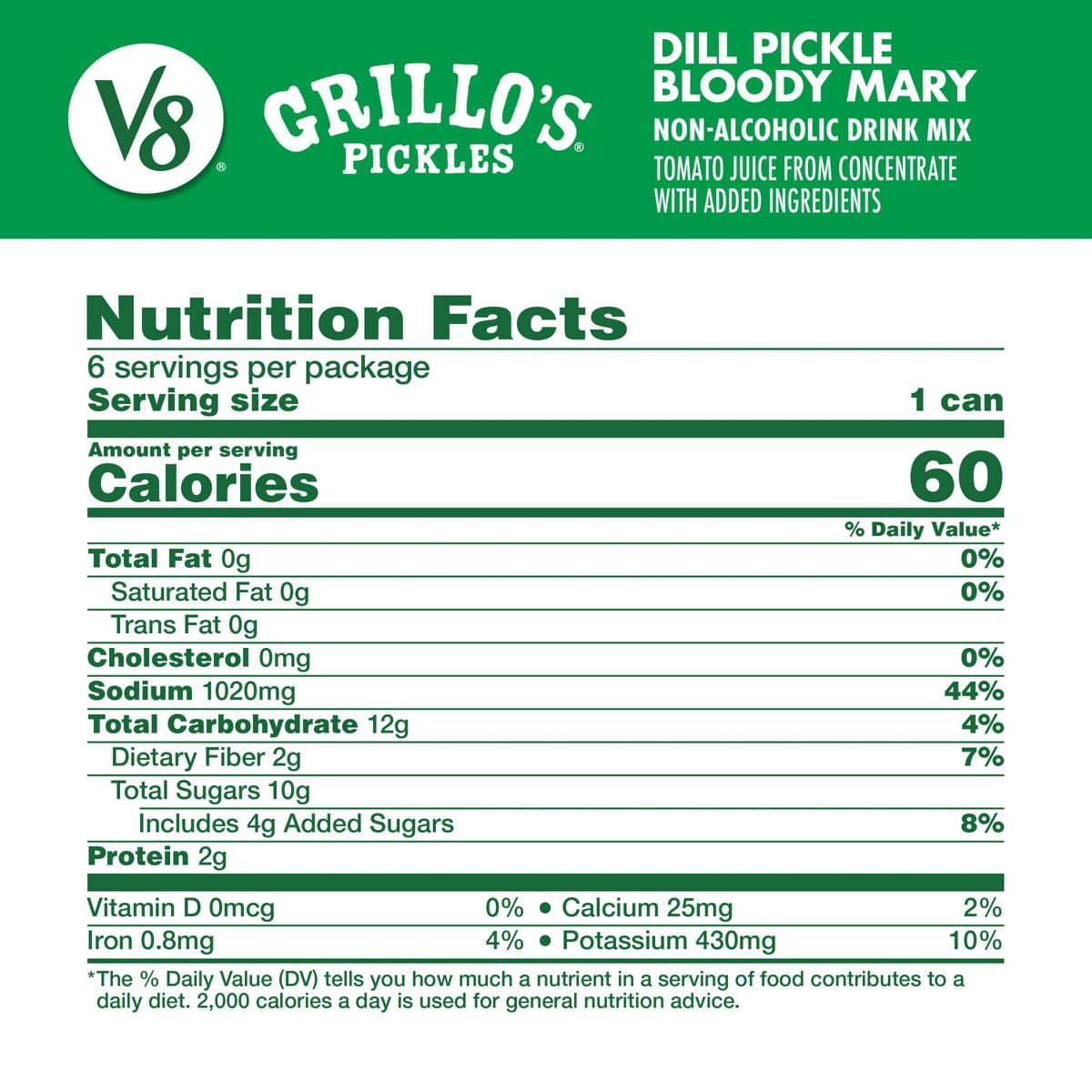 V8 Juice Bloody Mary Grillo's Dill Pickle Juice - 6pk/8 fl oz Cans - Pack of 2