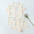 thumbnail image 2 of MEZZALL Women Pajama Sets Heart Printed Short Sleeve Lapel Button Shirts Tops With Shorts Soft Home Wear Sleepwear Leisure Nightwear, 2 of 3