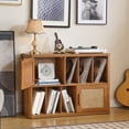thumbnail image 6 of Rattan Boho Large Record Player Stand, Modern Stereo Turntable Table with Record Storage, Vinyl Record Storage Cabinet, Tea Brown, 6 of 11