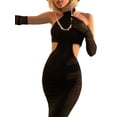 thumbnail image 4 of hirigin Women's Cut Waist Dress Halterneck Bodycon Backless Black Slim Fit Long Dress with Sleeves for Party Cocktail Evening, 4 of 9