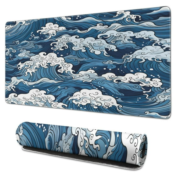 Blue Clouds and Waves mouse Padswaterproof,rubber+multispandexnon Slip MousepadDesk Pad for Office Home Game 31.5x15.7inches