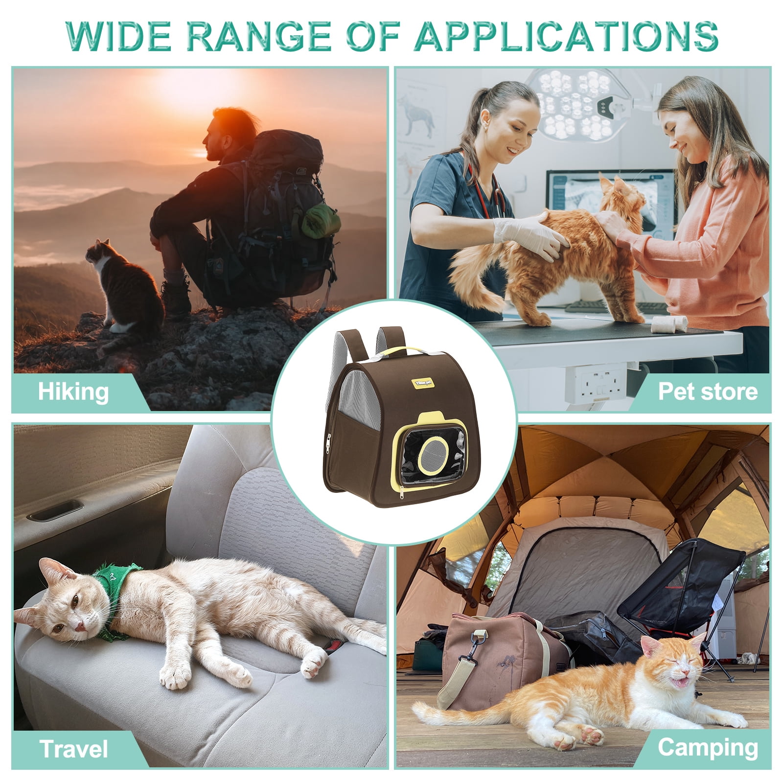 Cat Backpack Carrier, Large Space & Foldable, Breathable Pet Hiking Travel Backpack Khaki