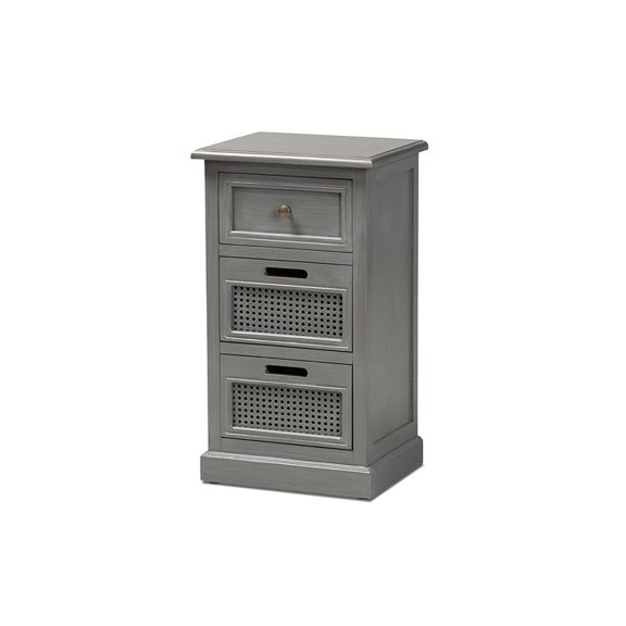 Baxton Studio Sheldon Grey Finished Wood 3-Drawer Nightstand