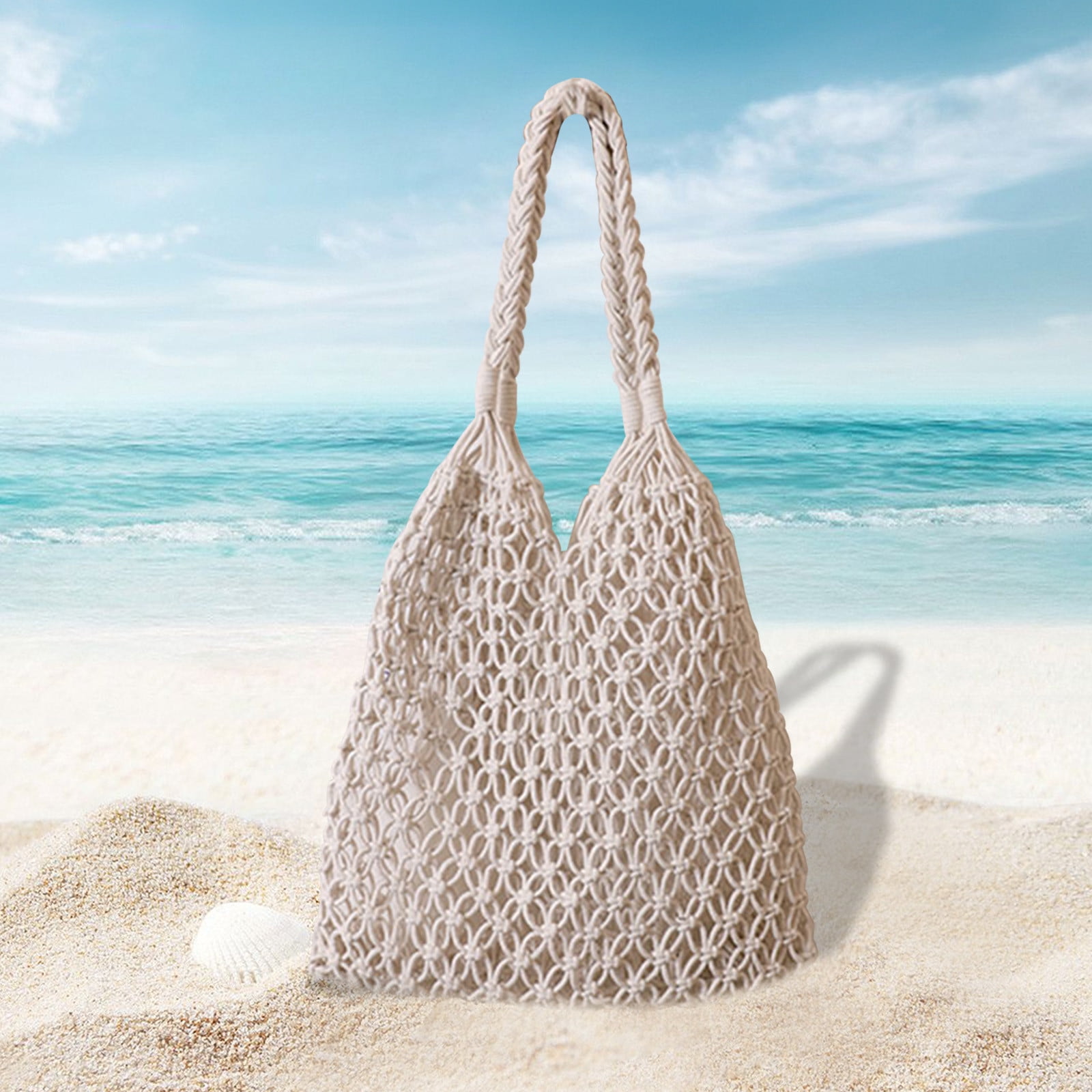 Specollect Clearance 2Pcs Crochet Backpack Flap Drawstring Shoulders Bag Summer Beach Woven Tote Bag, Straw Rattan Raffia Bucket Bag, Handmade Basket Handbag