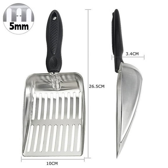 Stainless Steel Cat Litter Scoop with Rubber Handle Metal Kitty Scooper Sturdy Mesh Scooper Litter Filter Pet Cleaning Tools