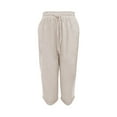 thumbnail image 5 of Jxximdong Capris Pants for Women, Fashionable and Casual Summer Elastic High Waist Solid Color Cotton and Linen Loose Trousers, Beige Women's Cropped Pants, 5 of 5