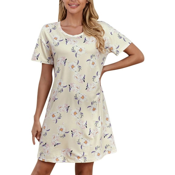 Erwazi Women Short Sleeve Long Nightgown Floral Sleepwear Nightshirts Loungewear with Pockets