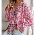 thumbnail image 4 of blouse à Manches Longues Col en V Imprimée pour Femmes-Rose-G, 4 of 6