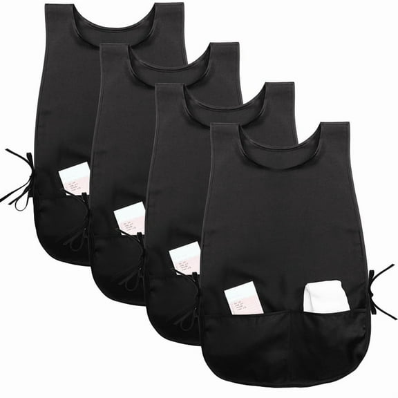4 Pack Cobbler Apron with 2 Pockets, Waterproof Art Smock for Women, Men, Cleaning, Painting, Housekeeping, Work Black